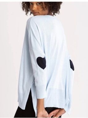 Mersea Amour Oversized Heart Elbow Patch Sweater Light Blue OS